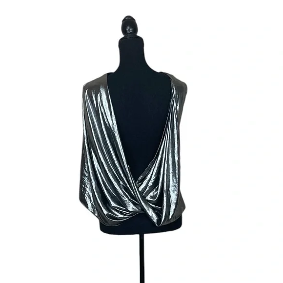 EUC Zara Asymmetric Metallic Top in Pewter - Picture 9 of 16